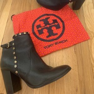 Tory Burch Black Studded Heeled Booties